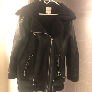 Oversized vegan leather teddy lined moto jacket